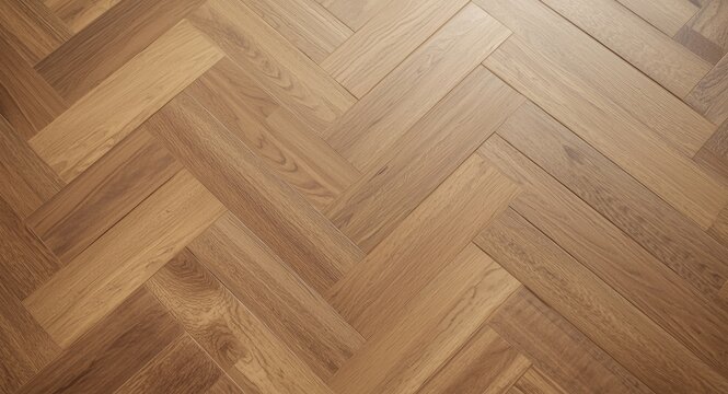 Light brown wooden floor featuring chevron motifs combined in a geometric herringbone pattern