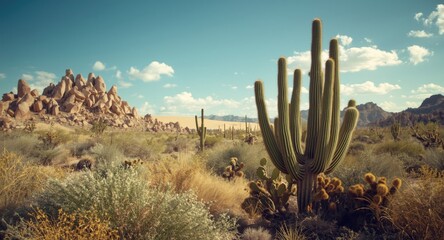 Healthy cacti thriving in arid garden landscape