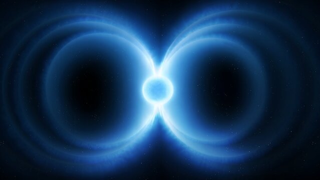 Neutron star in space. Pulsar with a powerful magnetic field. Remnant of the star's core on a black background.