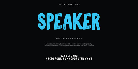 Speaker rough abstract digital alphabet font typography. Bold Condensed Display Font. Vector illustration