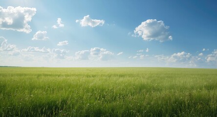 Fototapeta premium Broad natural field with scattered clouds and copy space option