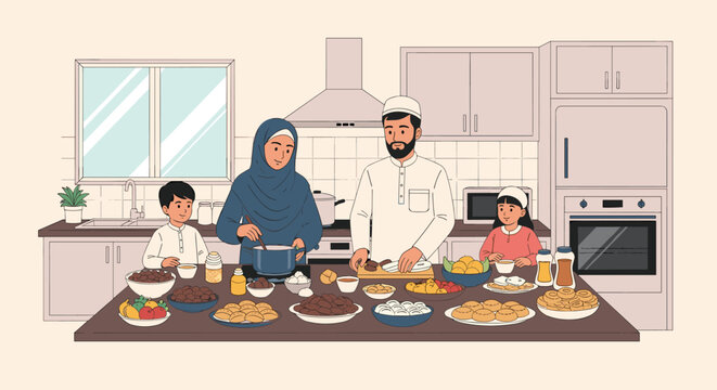 Sahur Berbuka Puasa Ramadan Illustration Collection with Islamic Minimalist Flat Design Style Illustration
