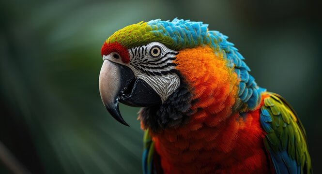 Detailed closeup of colorful tropical parrot