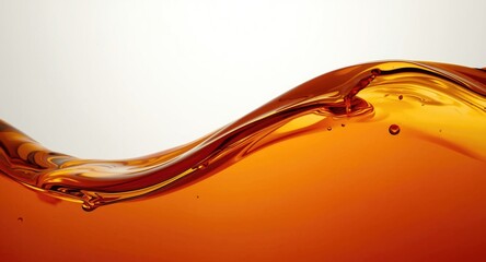 Close view of thick amber motor oil with a glossy swirling effect