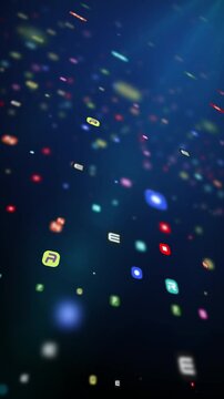 The various app icons are distributed in a particle-like pattern, symbolizing the integration of AI into application software.