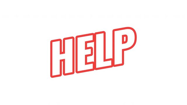 Help energetic tilted outline text animation. Assistance request. Customer support. User guidance. Website faq service. Bold orange slanted CTA typography in dynamic motion. Expressive overlay