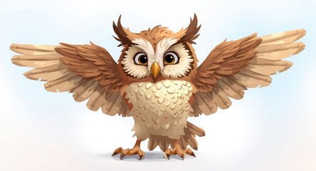 Obraz premium lighthearted 2d rendering of a smiling cartoon owl with feather details