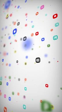 The various app icons are distributed in a particle-like pattern, symbolizing the integration of AI into application software.