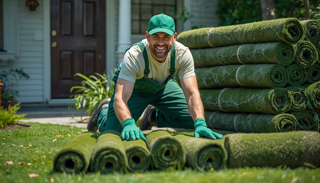 A senior man and a young boy enjoy the summer outdoors as they take turns mowing the lawn in a lush garden near a park filled with trees and people on bicycles

Would you like me to generate an image 