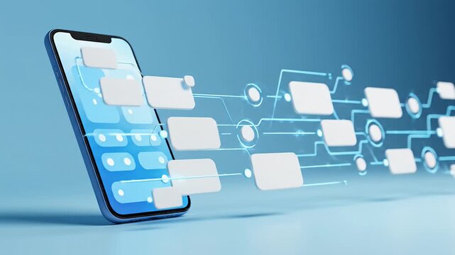 Smartphone Technology - Digital Interface and Data Flow Visualization.