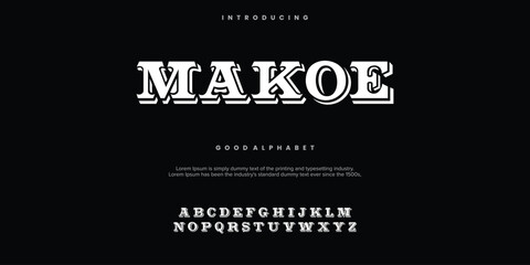 Makoe Elegant font letter alphabet set. Classic black lettering Typographic Font. uppercase with numbers. vector illustration