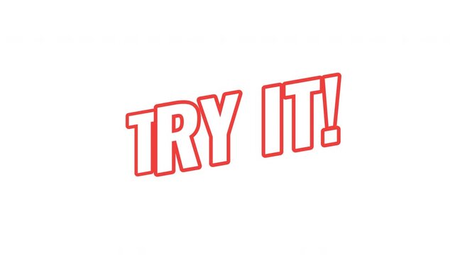 Try it energetic tilted outline text animation. Trial functionality. User interaction. Test tool. Preview mode. Demo feature. Bold orange slanted CTA typography in dynamic motion. Expressive overlay