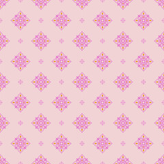 Soft Pastel Thai Floral Seamless Pattern on Light Pink Background