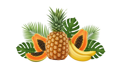 Tropical fruit arrangement vector illustration with pineapples, papayas, and bananas © Crafts Home