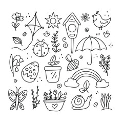 Spring doodle illustration set, vector