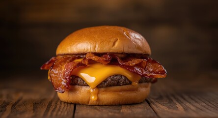 Cheesy bacon smashburger with crispy bacon strips