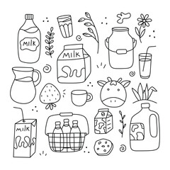 Milk doodle illustration set, vector