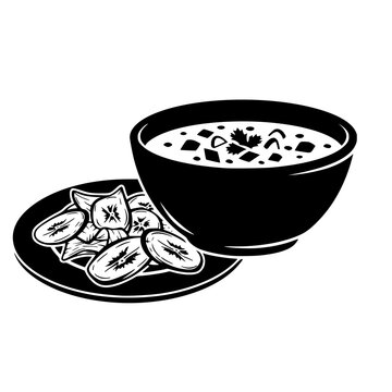 Encebollado and Chifles Traditional Black Silhouette Meal Graphic