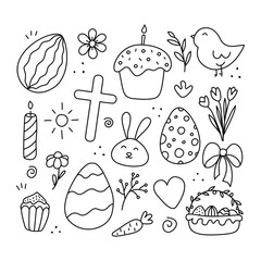 Easter set of doodle illustrations, vector