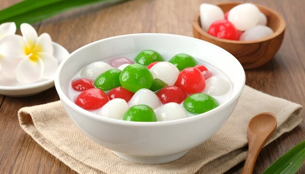 Colorful Glutinous Rice Balls Wedang Ronde with Ginger Syrup