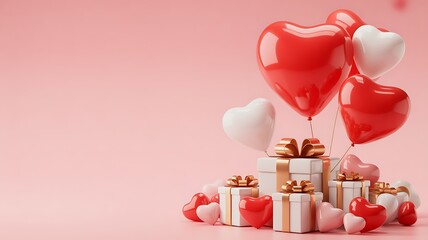  Festive balloons and gifts for valentine's day celebration.