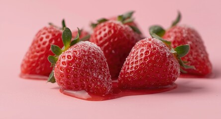 Freshly frozen strawberries oozing with berry juice