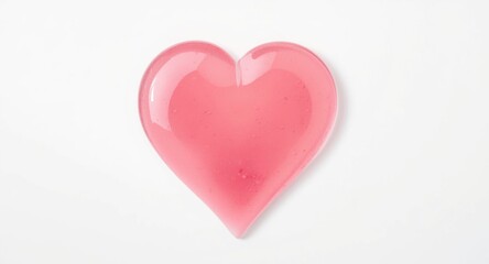 Fototapeta premium Close up of a pink heart shaped gel puddle on smooth white surface from above