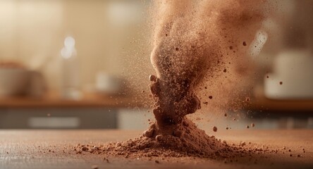 Fototapeta premium Chocolate dust explosion with fine cacao powder particles suspended