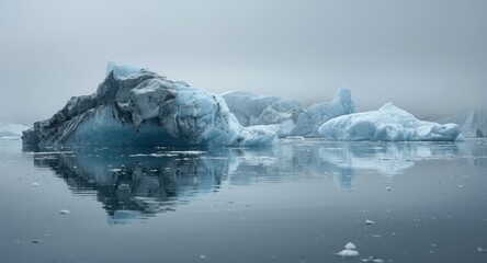 Obraz premium Large glacier chunks floating on calm waters of polar bay