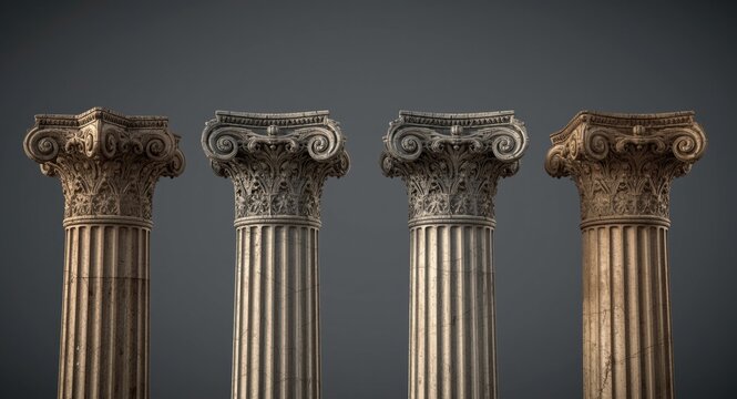 Creative visualization of four classical column variations in architecture generated by AI