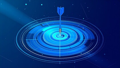 Obraz premium Multiple darts hitting a glowing bullseye…