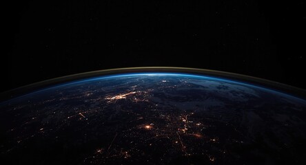 Fototapeta premium Illuminated Earth seen from outer space emphasizing human settlements in the dark void