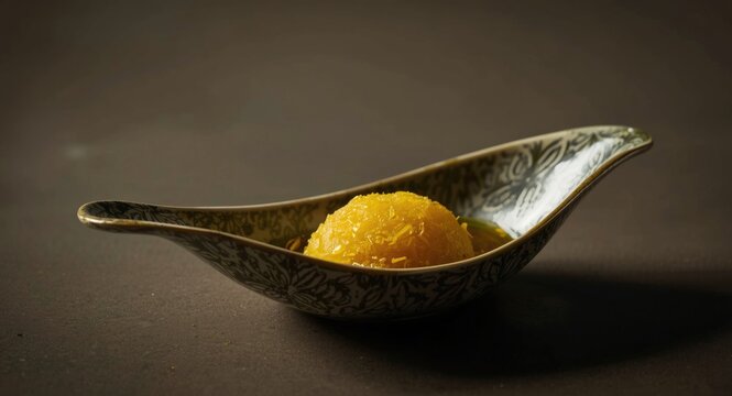 Aromatic marinated yellow patisson served in an elegant plant based dish