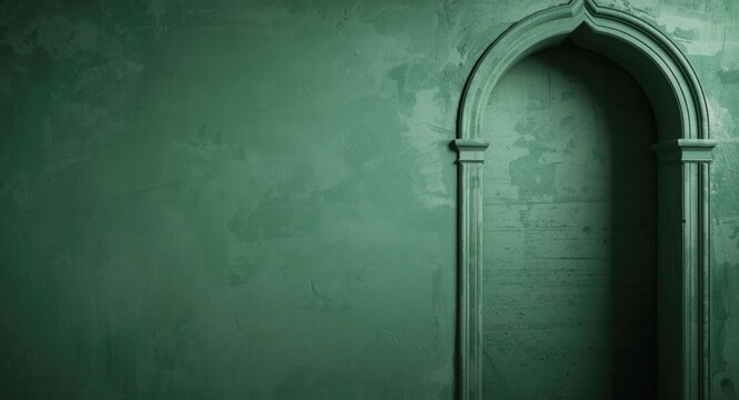 Interior backdrop featuring textured green plaster wall and an ornate arched alcove