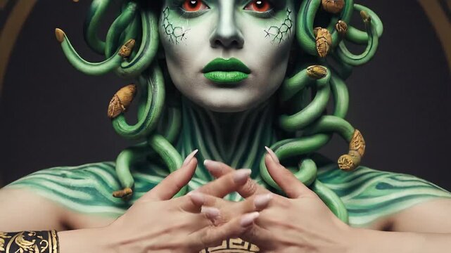Medusa Gorgon with Snake Hair and Body Paint, Greek Mythology