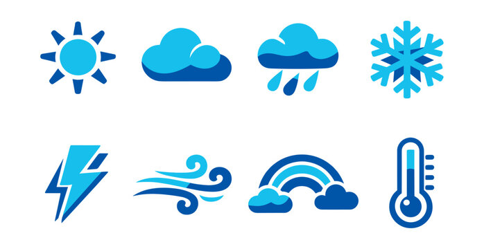 Weather blue icons set