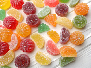 jelly confetti on a white table