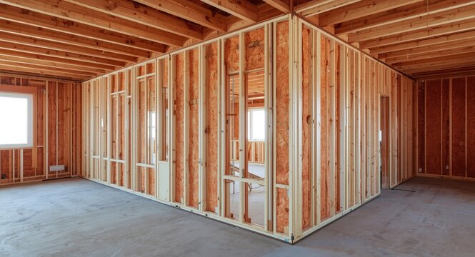Energy efficient construction walls insulated with layered sandwich panels on site