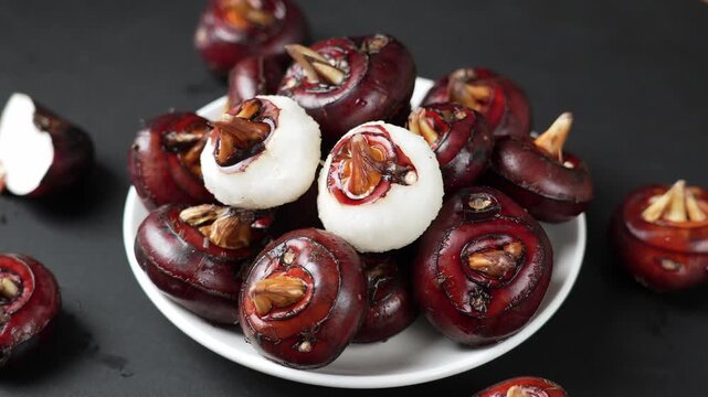 closeup of peeled fresh Chinese water chestnut 