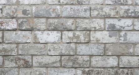 Fototapeta premium Grey composite brick wall close up showing detailed cracks and stone like textured surface