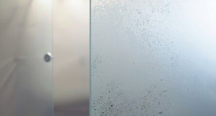 Close up image showing frosted glass film application for privacy in commercial and bathroom locations