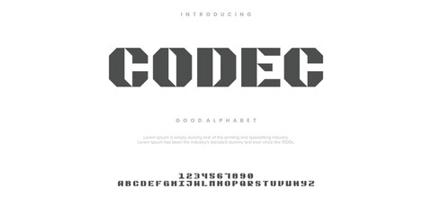 Codec Abstract Fashion font alphabet. Minimal modern urban fonts for logo, brand etc. Typography typeface uppercase lowercase and number. vector illustration