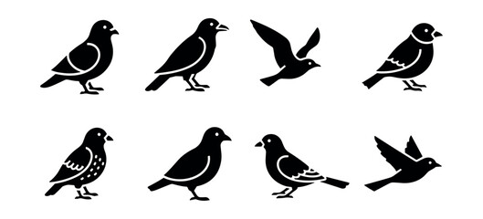 Fototapeta premium Black bird silhouette icons set