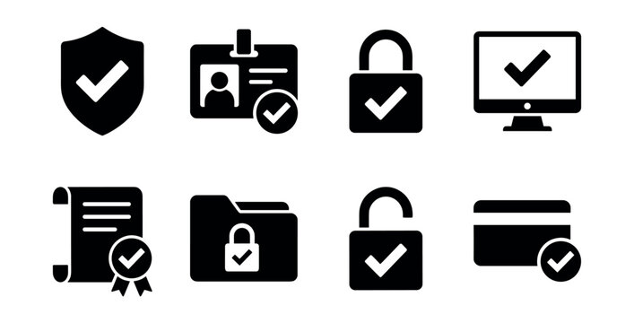 Security verification black and white icon set