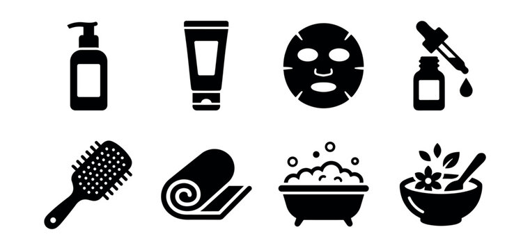 Personal care and wellness icons set