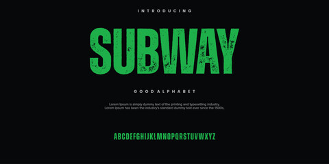 Subway rough abstract digital alphabet font typography. Bold Condensed Display Font. Vector illustration