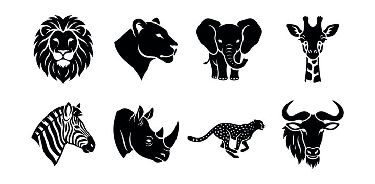 African Wildlife Silhouette Icons Set