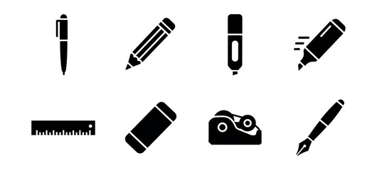 Stationery silhouette icons set