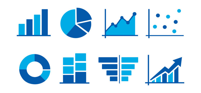 Data visualization blue icon set