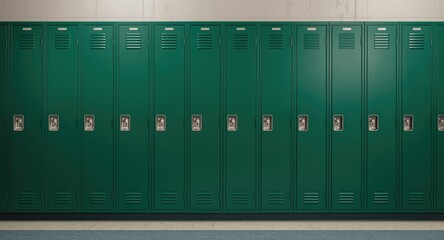 Green lockers commonly found in school corridors for student use